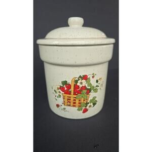 Treasure Craft Strawberry Basket Stoneware Canister Jar Lid Cindy Sims Speckled